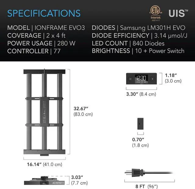 Alt view image 7 of 7 - IONFRAME EVO3,  LM301H EVO Bar LED Grow Light 2x4, 840 Diodes, with Schedule Controller, 280W Full-Spectrum Commercial Plant Lights for Indoor Growing in Grow Rooms & Greenhouses