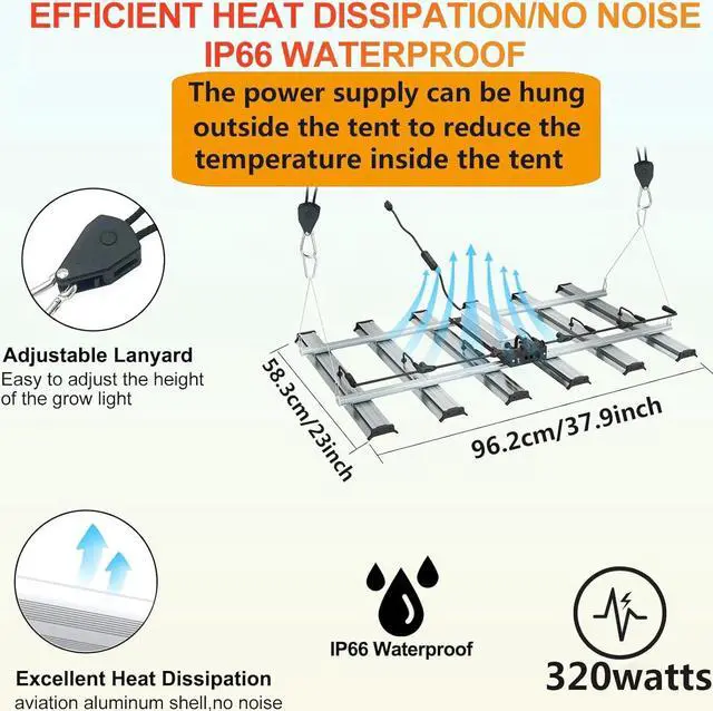 Alt view image 6 of 7 - Grow Light FARMLITE LED Grow Lights for Indoor Plants Full Spectrum Growing Light Plant Hanging Growing Lamps Seedling Daisy Chain Dimmable Board 4x4ft Coverage (320watts)