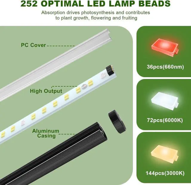 Alt view image 4 of 7 - LED Grow Light for Indoor Plants: 50 Inch Full Spectrum Plant Lights for Seed Starting with Timer and 10 Level Dimmable Standing Plant Growing Lamp for Greenhouse with Hanging Accessories