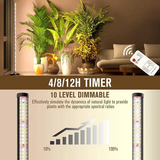 Alt view image 5 of 7 - LED Grow Light for Indoor Plants: 50 Inch Full Spectrum Plant Lights for Seed Starting with Timer and 10 Level Dimmable Standing Plant Growing Lamp for Greenhouse with Hanging Accessories