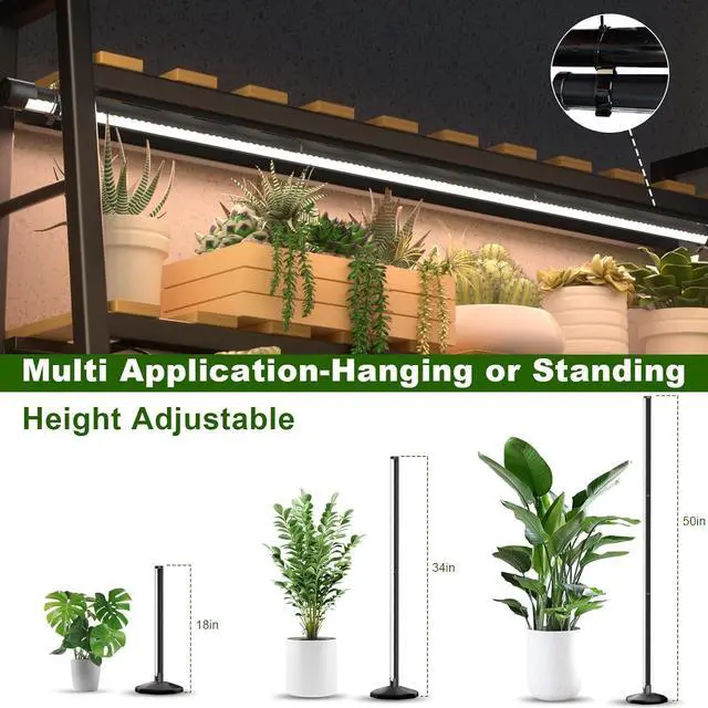 Alt view image 6 of 7 - LED Grow Light for Indoor Plants: 50 Inch Full Spectrum Plant Lights for Seed Starting with Timer and 10 Level Dimmable Standing Plant Growing Lamp for Greenhouse with Hanging Accessories