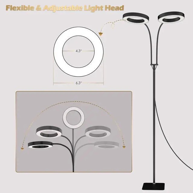 Alt view image 7 of 7 - Grow Light with Stand,2-Head LED Plant Light for Indoor Plants, Full Spectrum Grow Lamp, 3/9/12H Timer, 6 Dimmable Levels, 3 Lighting Mode, Adjustable Height