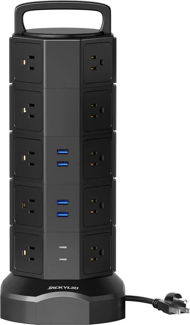 Main image of Power Strip Tower, 20 AC Outlets 6 USB Ports(2 USB C), 1050J Surge Protector, 13A Desktop Charging Station, 6.5ft Heavy Duty Extension Cord with Multiple Outlets for Home Office Garage, Black