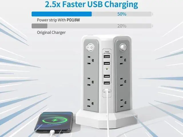 Alt view image 2 of 6 - Surge Protector Power Strip with USB C Port,10FT Extension Cord with 12 AC Outlets, Power Strips with Surge Protection for Home Office DormRoom