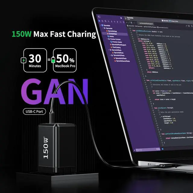 Alt view image 2 of 6 - 2 Pack USB C Fast Charger 150W Compact Foldable 3 Port Charging Station Hub Brick Block PD PPS 65W Laptop Charger for iPhone 16 16Pro Max MacBook Pro/Air/iPad Pro/Galaxy S24/Note 22/ XPS