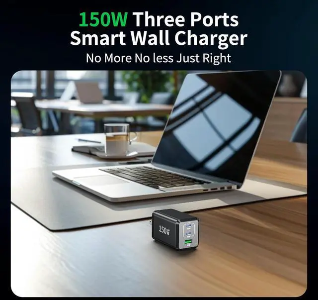 Alt view image 6 of 6 - 2 Pack USB C Fast Charger 150W Compact Foldable 3 Port Charging Station Hub Brick Block PD PPS 65W Laptop Charger for iPhone 16 16Pro Max MacBook Pro/Air/iPad Pro/Galaxy S24/Note 22/ XPS