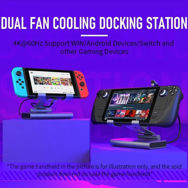Alt view image 2 of 7 - Fans Docking Station for Steam Deck/ROG Ally X/Legion Go/ Claw, 6-in-1 Adjustable Stand Steam Deck Dock with HDMI 4K@60Hz, 1000Mbps Ethernet, 3* USB-A 3.0 and Fast Charging for Steam Deck OLED