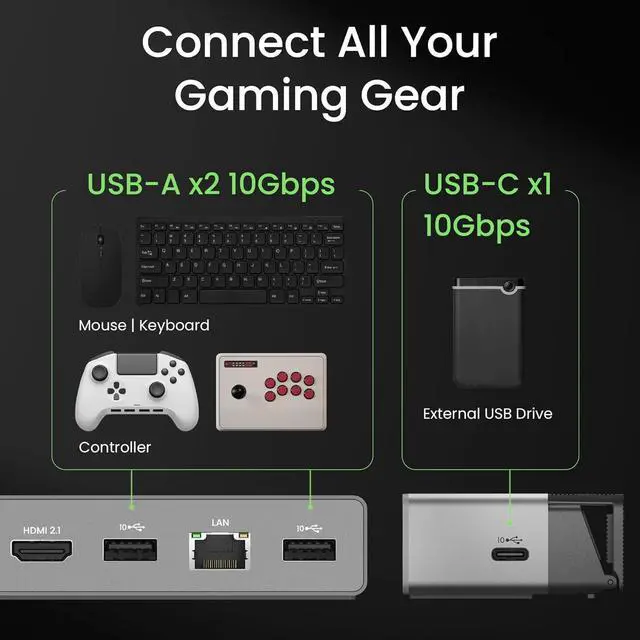 Alt view image 7 of 7 - BenQ GR10 HDMI 2.1 Steam Deck Dock | USB4 Gaming Docking Station/Hub for TV | ROG Ally/Legion GO/ TB4/ Moonlight 4K120Hz Compatible | PD100W | 2.5GbE-GeForce Now | Flip Stand | beCreatus