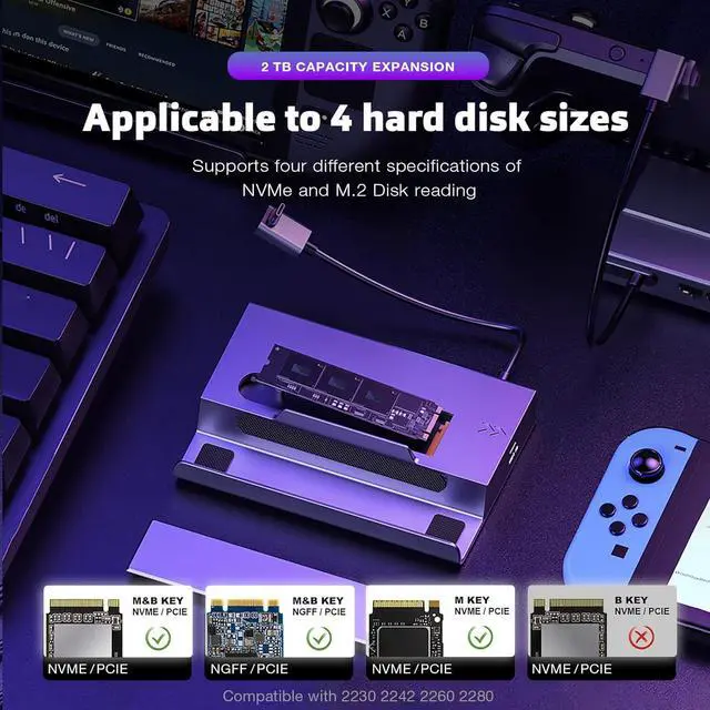 Alt view image 4 of 7 - M.2 Steam Deck Dock, 7-in-1 Docking Station with M.2 NVME SSD Enclosure, HDMI 2.0 4K@60Hz, PD 100W, Gigabit Ethernet, USB and USB C Charge Port, Compatible with Steam Deck, ROG Ally, Switch.