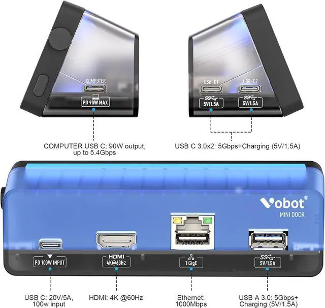Alt view image 2 of 7 - USB C Laptop Docking Station (7-in-1), USB C Hub with Screen, Multiple Built-in Apps, Docking Station with HDMI 4K@60Hz, 90W Max Power Delivery, 1 Gbps Ethernet, USB C Dock for Mac/Dell (Black)