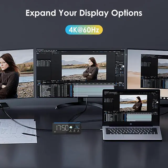 Alt view image 5 of 7 - USB C Laptop Docking Station (7-in-1), USB C Hub with Screen, Multiple Built-in Apps, Docking Station with HDMI 4K@60Hz, 90W Max Power Delivery, 1 Gbps Ethernet, USB C Dock for Mac/Dell (Black)