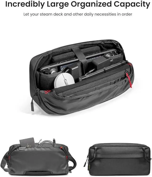 Alt view image 4 of 7 - Carrying Case for Steam Deck/Steam Deck OLED/ ROG Ally X, Storage Portable Bag, Protective Shoulder Bag with Pockets Fit Console, AC Adapter, Dock, Lightweight Bag for Daily Use, Travel