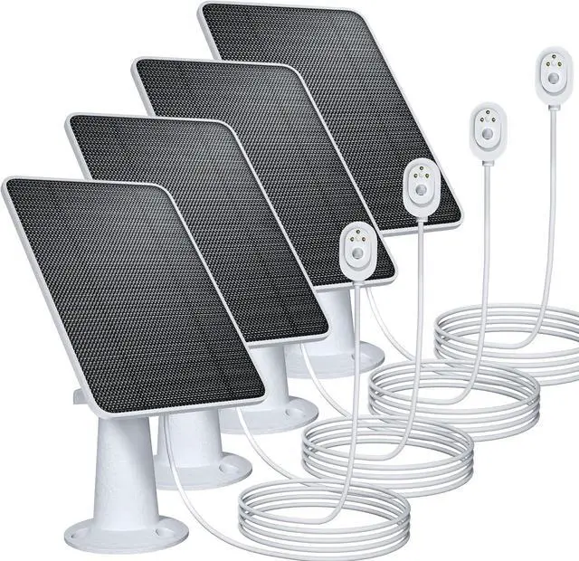 Main image of Solar Panel Charging Compatible with Pro 5S, Arlo Pro 4, Pro 3, Pro 3 Floodlight, Ultra 2, Ultra, 4W Solar Panel with 9.8ft Charging Cable, IP65 Waterproof, Includes Secure Wall Mount, 4 Pack