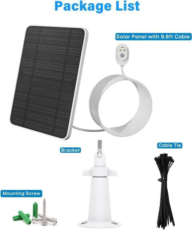 Alt view image 7 of 7 - Solar Panel Charging Compatible with Pro 5S, Arlo Pro 4, Pro 3, Pro 3 Floodlight, Ultra 2, Ultra, 4W Solar Panel with 9.8ft Charging Cable, IP65 Waterproof, Includes Secure Wall Mount, 4 Pack