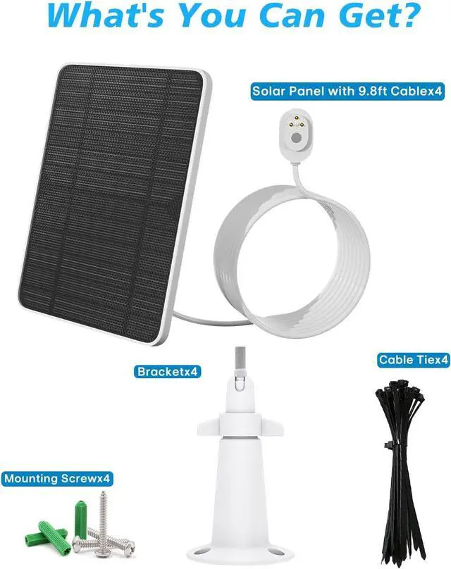 Alt view image 7 of 7 - Solar Panel Charger Compatible with Arlo Pro 5S/Pro 4/Pro 3/Pro 3 Floodlight/Ultra/Ultra 2 Camera, 6V 4.5W Solar Panels Charging IP65 Weatherproof w/ 9.8ft Charging Cable Adjustable Wall Mount, 4 Pack