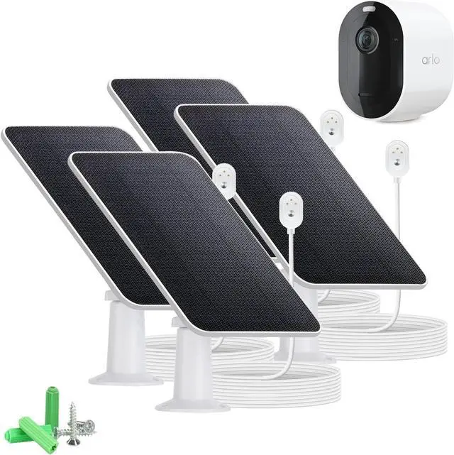 Main image of Solar Panel Charger Compatible with Arlo Ultra/Ultra 2/Pro 3/Pro 4/Pro 3 Floodlight Security Camera, 5V 4W Solar Panels Charging 10Ft/3M Cable IP67 Waterproof (4 Pack)