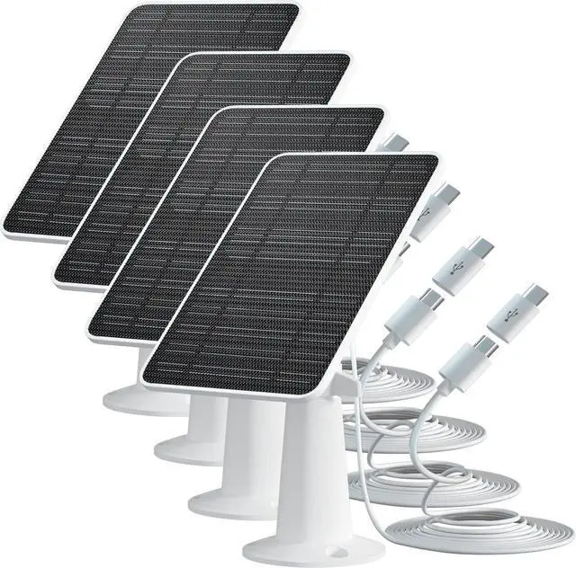 Main image of Solar Panel Charger Compatible with Eufycam 3/3C/2C/2C Pro/E40/E20/2/2 Pro/E/L20/L40/Solo/SoloCam Spotlight, 5W Solar Panel for Eufy Camera, Micro USB & USB-C Port, 9.8ft Cable, P65 Waterproof, 4 Pack