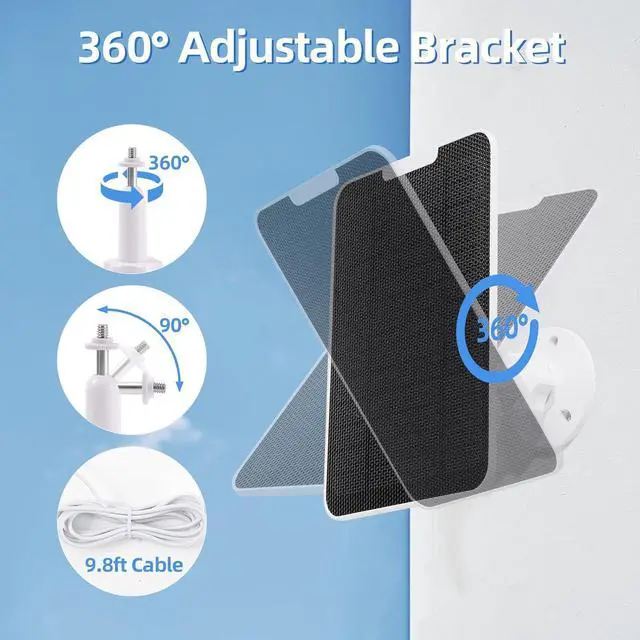 Alt view image 6 of 7 - Solar Panel Charger for Arlo Pro 4/Ultra 2/Pro 3/Ultra/Pro 5S/Pro 3 Floodlight, 5V 4W Camera Solar Panel with 9.8ft/3m Charging Cable,IP65 Waterproof, Includes Adjustable Wall Mount,4 Pack