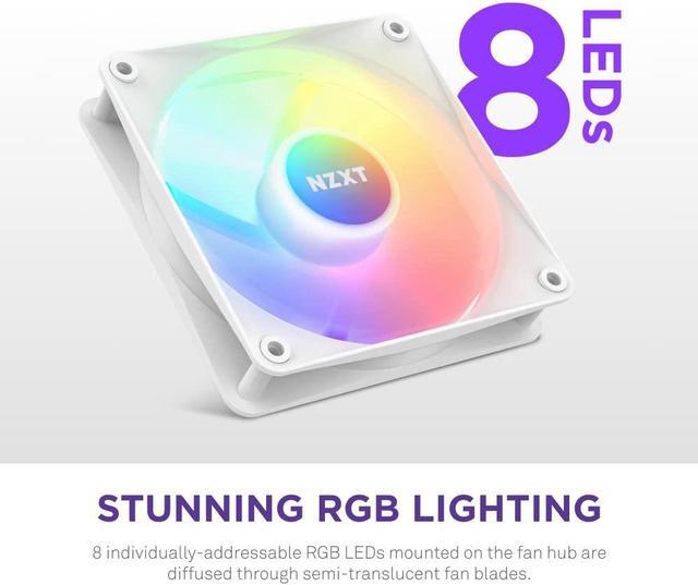 Alt view image 2 of 7 - NZXT F120 RGB Core Triple Pack - 3 x 120mm Hub-Mounted RGB Fans with RGB Controller - 8 Individually-Addressable LEDs - Semi-Translucent Blades - High Static Pressure & Airflow - CAM Software - White