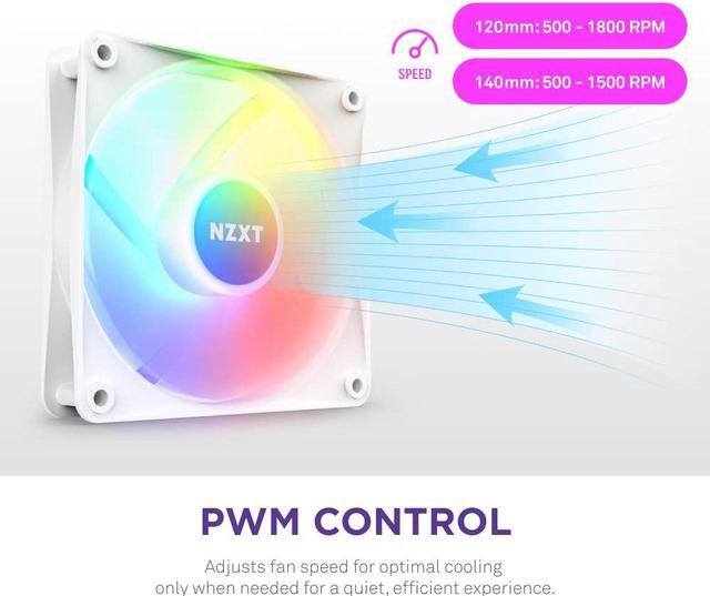 Alt view image 5 of 7 - NZXT F120 RGB Core Triple Pack - 3 x 120mm Hub-Mounted RGB Fans with RGB Controller - 8 Individually-Addressable LEDs - Semi-Translucent Blades - High Static Pressure & Airflow - CAM Software - White