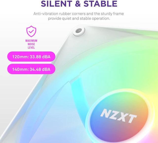 Alt view image 6 of 7 - NZXT F120 RGB Core Triple Pack - 3 x 120mm Hub-Mounted RGB Fans with RGB Controller - 8 Individually-Addressable LEDs - Semi-Translucent Blades - High Static Pressure & Airflow - CAM Software - White