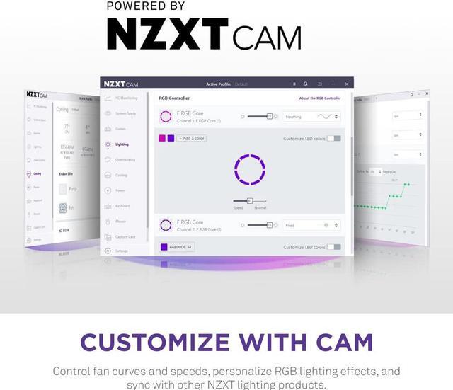 Alt view image 7 of 7 - NZXT F120 RGB Core Triple Pack - 3 x 120mm Hub-Mounted RGB Fans with RGB Controller - 8 Individually-Addressable LEDs - Semi-Translucent Blades - High Static Pressure & Airflow - CAM Software - White