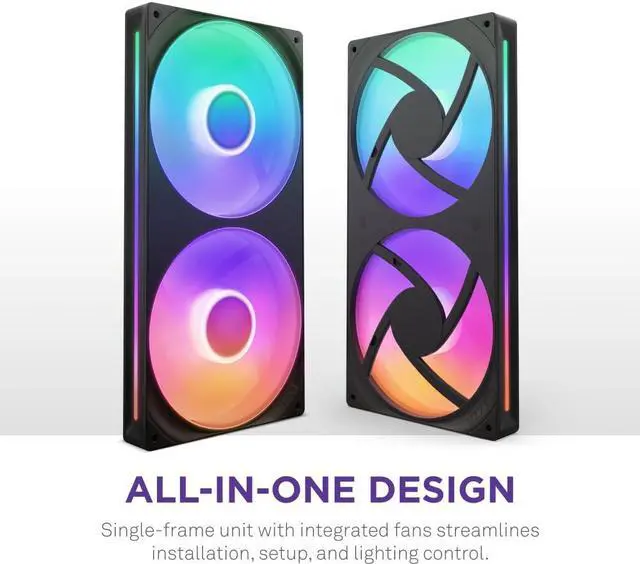 Alt view image 2 of 7 - NZXT F280 RGB Core - 280mm Single-Frame Fan Unit with 2 x 140mm RGB Fans - Speed & Lighting Control - High Static Pressure & Airflow - Fluid Dynamic Bearings - 8 aRGB LEDs Per Fan - Black