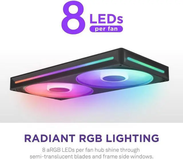 Alt view image 6 of 7 - NZXT F280 RGB Core - 280mm Single-Frame Fan Unit with 2 x 140mm RGB Fans - Speed & Lighting Control - High Static Pressure & Airflow - Fluid Dynamic Bearings - 8 aRGB LEDs Per Fan - Black