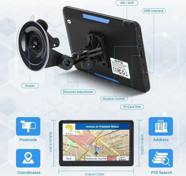 Alt view image 4 of 6 - GPS Navigator for Car, Truck GPS 7 Inch Touch Screen, Latest 2024 Maps for Car GPS, RV GPS Support Voice Turn-by-Turn Guidance, Speed and Red Light Warning, Custom Truck Routing (Black)