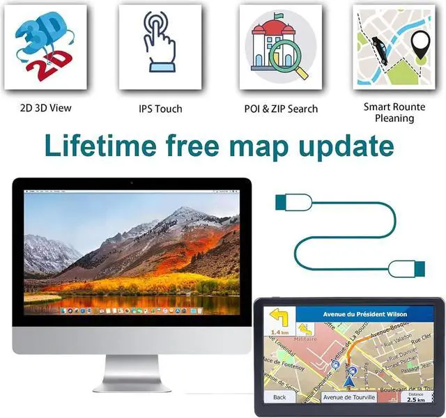 Alt view image 5 of 6 - GPS Navigator for Car, Truck GPS 7 Inch Touch Screen, Latest 2024 Maps for Car GPS, RV GPS Support Voice Turn-by-Turn Guidance, Speed and Red Light Warning, Custom Truck Routing (Black)