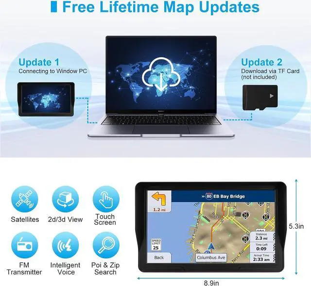 Alt view image 4 of 6 - GPS Navigator for Car Truck RV, 9 inch Touch Screen Latest 2024 Map, Real Voice Spoken Turn-by-Turn Direction Reminding Navigation System for Cars, Vehicle GPS with Speed and Red Light Warning (Black)