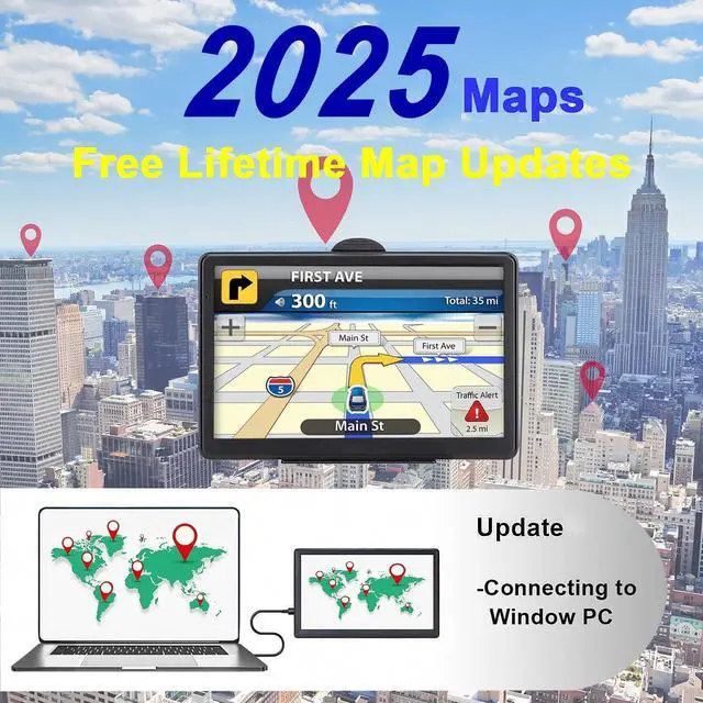 Alt view image 4 of 7 - GPS Navigator for Car, Latest 2025 Map 7 inch Touch Screen Car GPS 256-16GB, Voice Turn Direction Guidance, Support Speed and Red Light Warning, North America Lifetime map Free Update