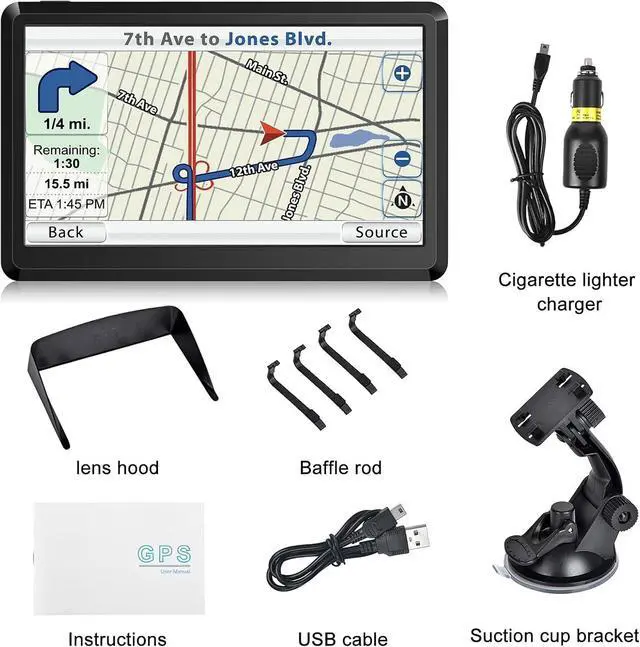 Alt view image 7 of 7 - GPS Navigator for Car, Latest 2025 Map 7 inch Touch Screen Car GPS 256-16GB, Voice Turn Direction Guidance, Support Speed and Red Light Warning, North America Lifetime map Free Update