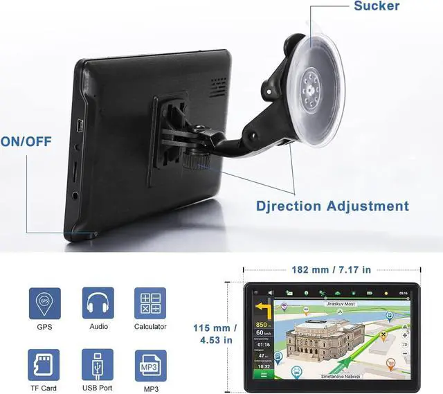 Alt view image 5 of 7 - GPS Navigator for Car, Latest 2025 Map 7 inch Touch Screen Car GPS 256-16GB, Voice Turn Direction Guidance, Support Speed and Red Light Warning, North America Lifetime map Free Update