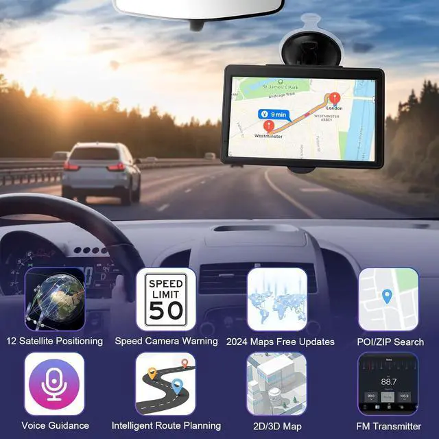 Alt view image 2 of 7 - GPS Navigation for Car Truck RV, Latest 2024 US/CA/MX Maps Free Lifetime Updates, GPS Navigator Navigation System 7 Inch Touchscreen Voice Lane Guidance Speed Cam Warning Vehicle Car GPS for Trucker
