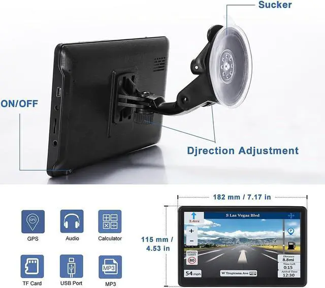 Alt view image 5 of 7 - GPS Navigator for Car, Latest 2024 Map 7 inch Touch Screen GPS for Car 256-16GB, Voice Turn Direction Guidance, Speed and Red Light Warning, Pre-Installed North America Lifetime map Free Update