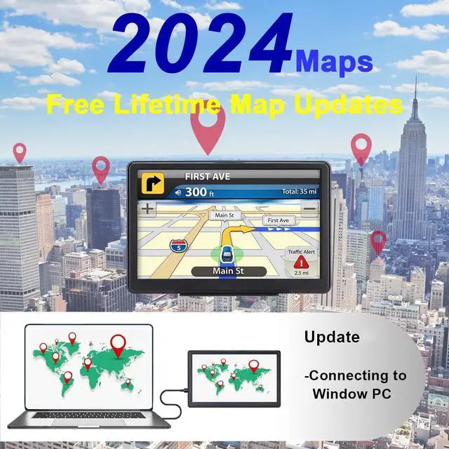 Alt view image 4 of 7 - GPS Navigator for Car, Latest 2024 Map 7 inch Touch Screen GPS for Car 256-16GB, Voice Turn Direction Guidance, Speed and Red Light Warning, Pre-Installed North America Lifetime map Free Update