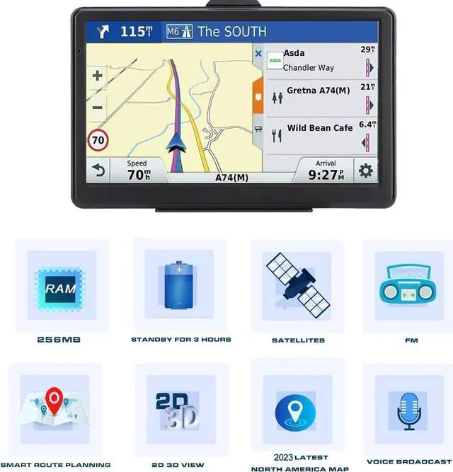 Alt view image 3 of 7 - GPS Navigation for Car 7 Inch Slimline Touch Screen Real Voice Direction USA Edition 2024 (Free Lifetime Updates) Turn-by-Turn Voice and Lane Guidance, Speed and Red Light Warning