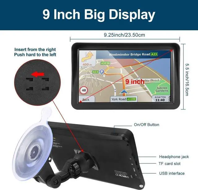 Alt view image 2 of 6 - GPS Navigation for Car, Latest 2024 Map,9 inch Touch Screen Real Voice Spoken Turn-by-Turn Direction Reminding Navigation System for Cars, Vehicle GPS Satellite Navigator with(Free Lifetime Updates)