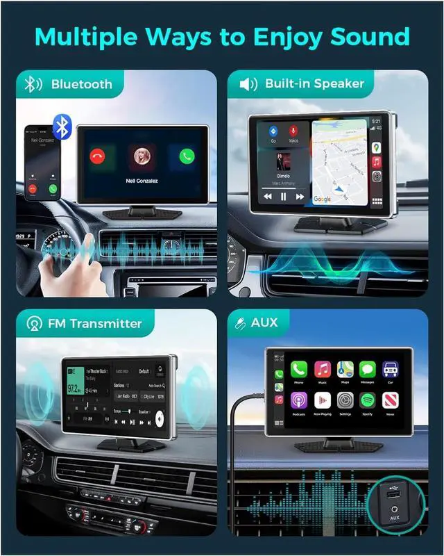 Alt view image 5 of 7 - Wireless Carplay with 4K Dash Cam, 9" Portable Carplay Screen for Car, Apple Carplay & Android Auto Car Satellite Radio with 1080P Backup Camera, GPS Navigation/Mirror Link/Voice Control/Bluetooth