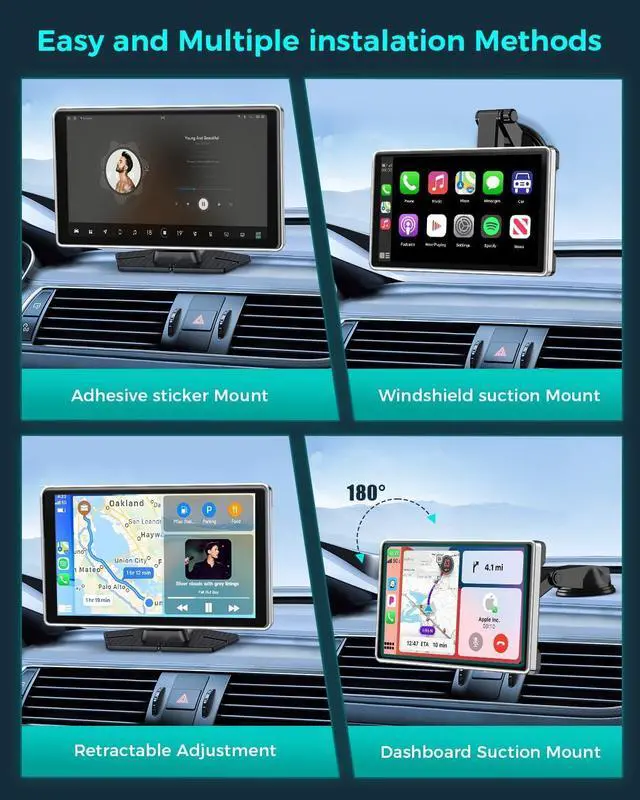 Alt view image 6 of 7 - Wireless Carplay with 4K Dash Cam, 9" Portable Carplay Screen for Car, Apple Carplay & Android Auto Car Satellite Radio with 1080P Backup Camera, GPS Navigation/Mirror Link/Voice Control/Bluetooth