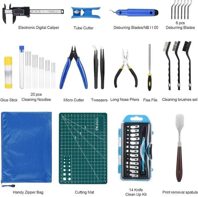 Alt view image 2 of 7 - 3D Printer Tools Kit, 3D Printing Accessory with 55Pcs Includes Deburring Tool, Caliper, Art Knife Set, Tube Cutter, Storage Bag Suitable for 3D Print Removing, Cleaning