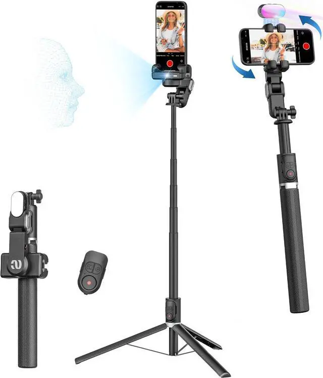 Main image of Auto Face Tracking Tripod 360 Rotation for iPhone Android,Phone Stand Follow You for Video Recording,Selfie Stick Tripod with RGB Light,Remote Control for YouTube,TikTok Vlogging(M2Pro Black)
