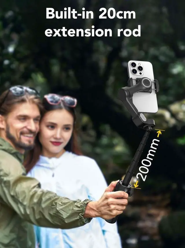 Alt view image 2 of 7 - Smart X2 Gimbal Stabilizer, 3-axis Smartphone Gimbal Built-in 20cm Extension Rod, Portable Smart Tripod w/OLED Screen, 360°Rotation Tracking Shooting, Video Recording, Black