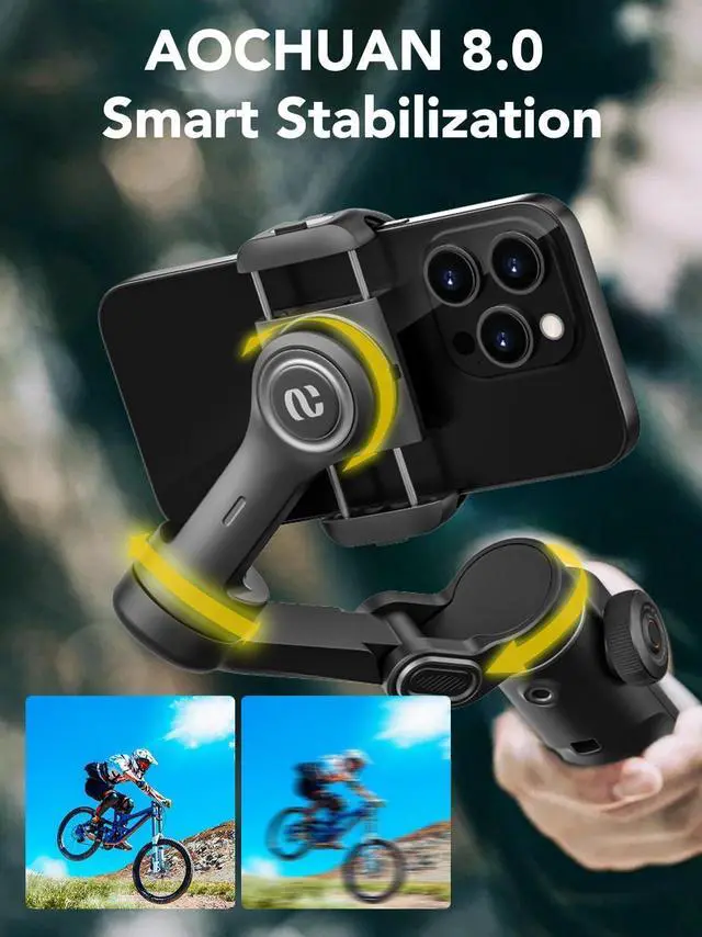 Alt view image 3 of 7 - Smart X2 Gimbal Stabilizer, 3-axis Smartphone Gimbal Built-in 20cm Extension Rod, Portable Smart Tripod w/OLED Screen, 360°Rotation Tracking Shooting, Video Recording, Black