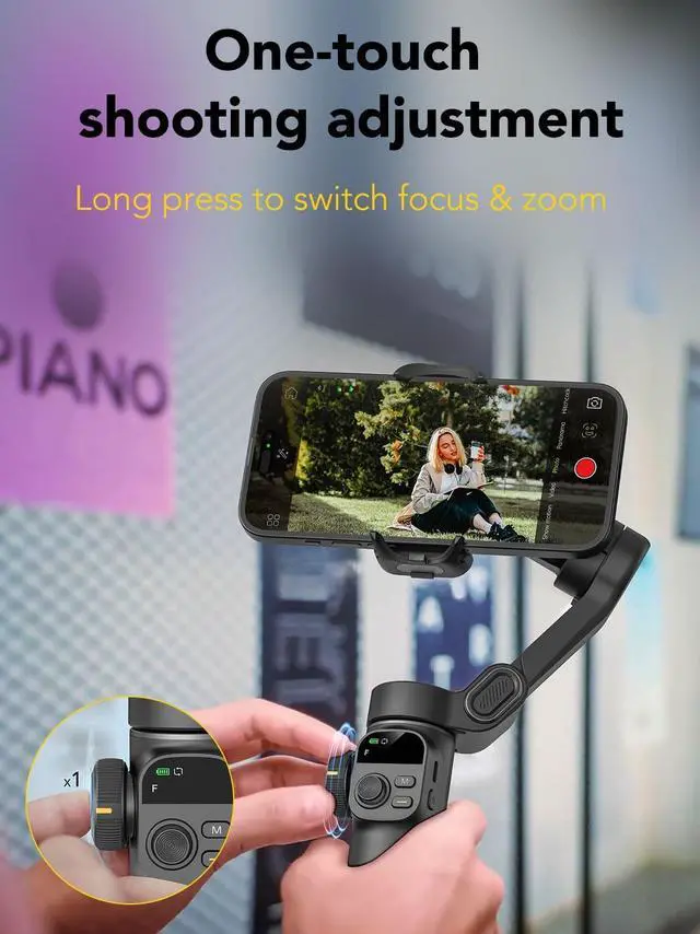Alt view image 5 of 7 - Smart X2 Gimbal Stabilizer, 3-axis Smartphone Gimbal Built-in 20cm Extension Rod, Portable Smart Tripod w/OLED Screen, 360°Rotation Tracking Shooting, Video Recording, Black