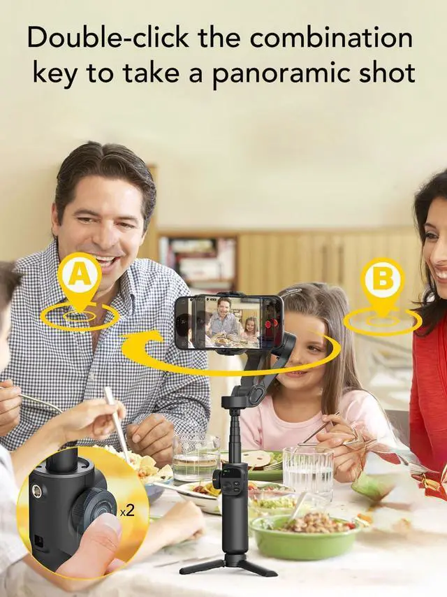 Alt view image 6 of 7 - Smart X2 Gimbal Stabilizer, 3-axis Smartphone Gimbal Built-in 20cm Extension Rod, Portable Smart Tripod w/OLED Screen, 360°Rotation Tracking Shooting, Video Recording, Black
