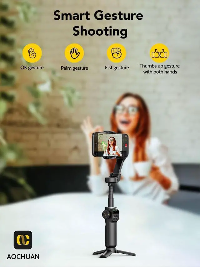 Alt view image 7 of 7 - Smart X2 Gimbal Stabilizer, 3-axis Smartphone Gimbal Built-in 20cm Extension Rod, Portable Smart Tripod w/OLED Screen, 360°Rotation Tracking Shooting, Video Recording, Black