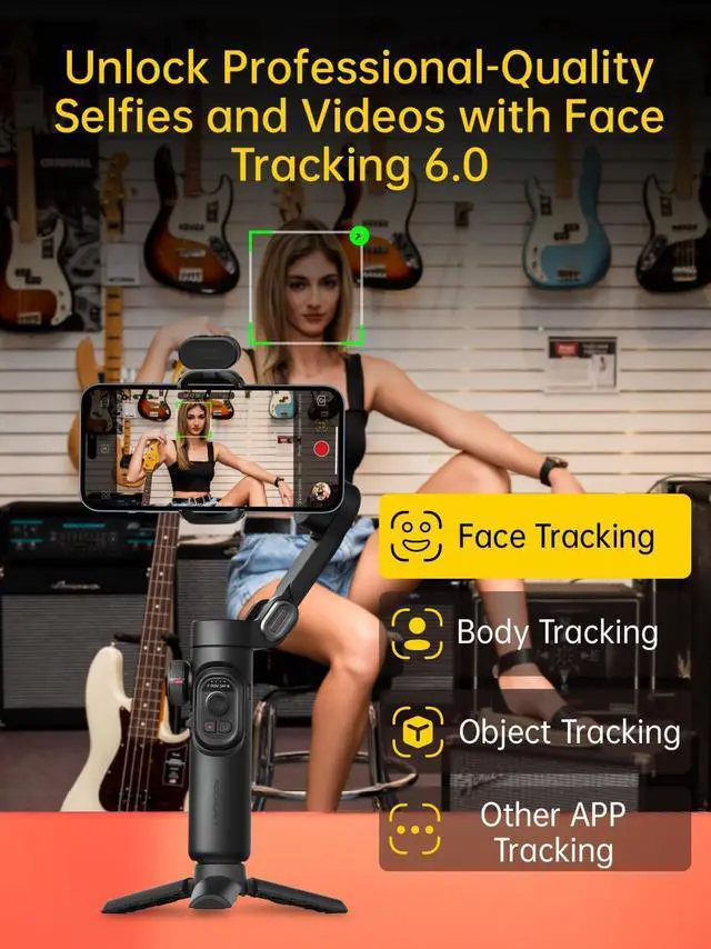Alt view image 4 of 7 - 3-Axis Gimbal Stabilizer for Smartphone, Gimbal w/RGB Magnetic Fill Light Upgraded Face Tracking Focus Wheel Foldable iPhone Gimbal for iPhone/Android Phone Gimbal Vlog Recording Smart XE Kit