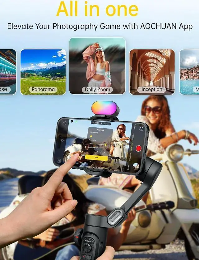 Alt view image 6 of 7 - 3-Axis Gimbal Stabilizer for Smartphone, Gimbal w/RGB Magnetic Fill Light Upgraded Face Tracking Focus Wheel Foldable iPhone Gimbal for iPhone/Android Phone Gimbal Vlog Recording Smart XE Kit